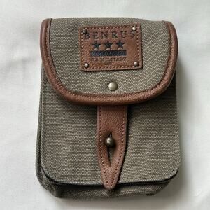 BENRUS Military Canvas & Leather Watch Pouch Utility Pouch Bag 4”x6”